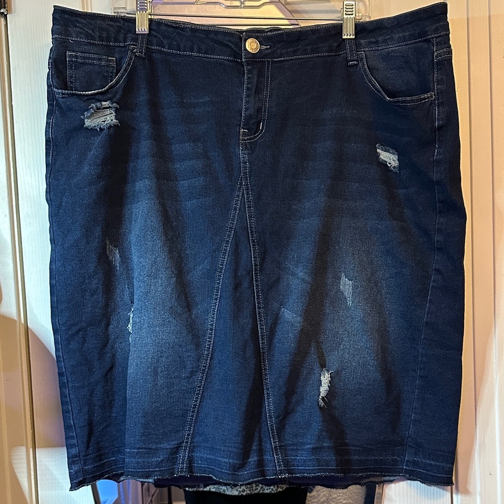 Classic Blue Distressed Pencil Skirt